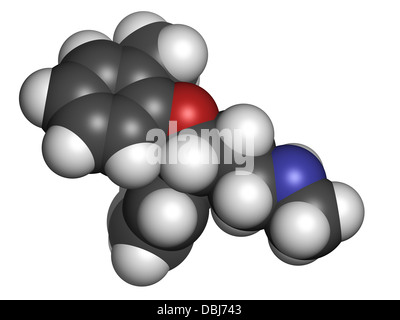 Atomoxetine attention-deficit hyperactivity disorder (ADHD), la structure chimique des médicaments. Les atomes sont représentés comme des sphères. Banque D'Images