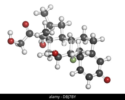 Betamethasone immunosuppresseur anti-inflammatoires et des médicaments stéroïdes, la structure chimique. Les atomes sont représentés comme des sphères. Banque D'Images