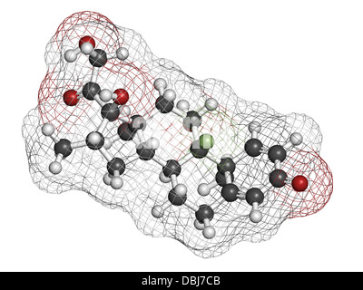 Betamethasone immunosuppresseur anti-inflammatoires et des médicaments stéroïdes, la structure chimique. Les atomes sont représentés comme des sphères. Banque D'Images