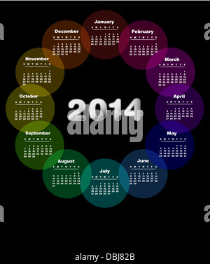 Calendrier original pour 2014. Semaine commence le dimanche - également disponible en espagnol . Banque D'Images