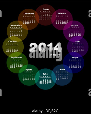 Calendrier original pour 2014 en espagnol. Semaine commence le dimanche Banque D'Images