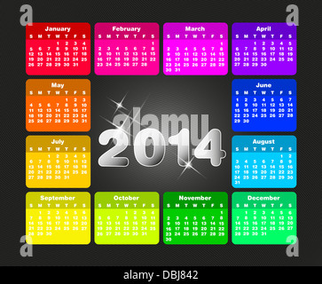 Calendrier original pour 2014. Semaine commence le dimanche Banque D'Images