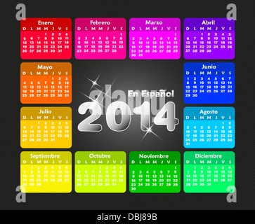 Calendrier original pour 2014 en espagnol. Semaine commence le dimanche Banque D'Images