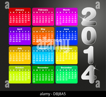 Calendrier original pour 2014. Semaine commence le dimanche Banque D'Images