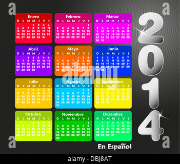 Calendrier original pour 2014 en espagnol. Semaine commence le dimanche Banque D'Images