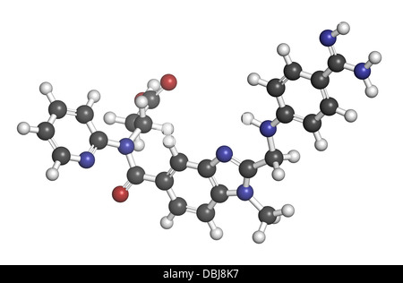 Le dabigatran anticoagulant (inhibiteur direct de la thrombine), la structure chimique. Les atomes sont représentés comme des sphères. Banque D'Images