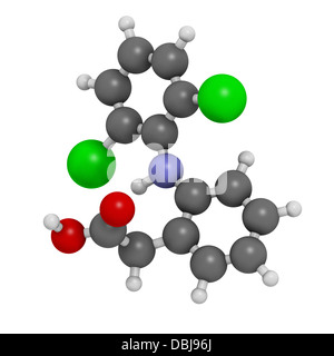 Diclofenac douleur et l'inflammation (AINS), la structure chimique. Les atomes sont représentés comme des sphères avec code couleur classiques Banque D'Images