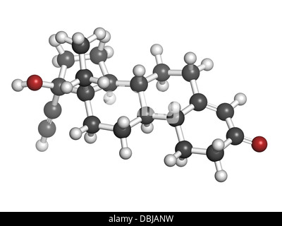 Levonorgestrel pilule anti-drogue, la structure chimique. Les atomes sont représentés comme des sphères avec codage couleur classiques Banque D'Images