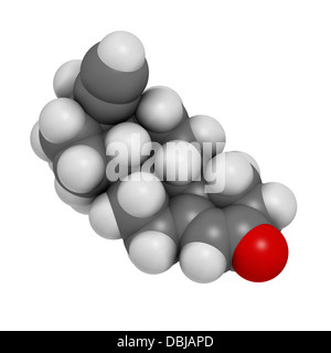 Levonorgestrel pilule anti-drogue, la structure chimique. Les atomes sont représentés comme des sphères avec codage couleur classiques Banque D'Images