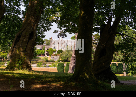 Dartington, Devon, Angleterre. Le 15 juillet 2013. Une vue sur les arbres et à Dartington Hall sur le domaine. Banque D'Images