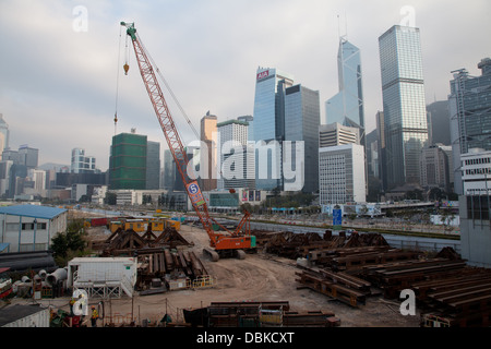 Horizon de hong kong harbor front construction site Banque D'Images
