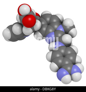 Le dabigatran anticoagulant (inhibiteur direct de la thrombine), la structure chimique. Les atomes sont représentés comme des sphères. Banque D'Images