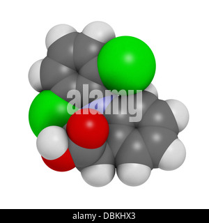 Diclofenac douleur et l'inflammation (AINS), la structure chimique. Les atomes sont représentés comme des sphères avec code couleur classiques Banque D'Images