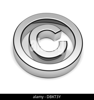 Copyright signe Chrome isolé sur fond blanc avec ombre 3D illustration Banque D'Images