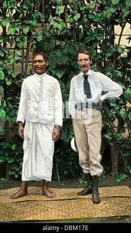 Robert Louis Stevenson à Samoa avec TUI-ma-le-alii-Fano. Demi-teinte à la main, reproduction d'une photographie Banque D'Images