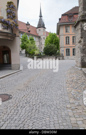 Rue de la vieille ville de Rainy day, Lausanne, Suisse, Europe. Banque D'Images