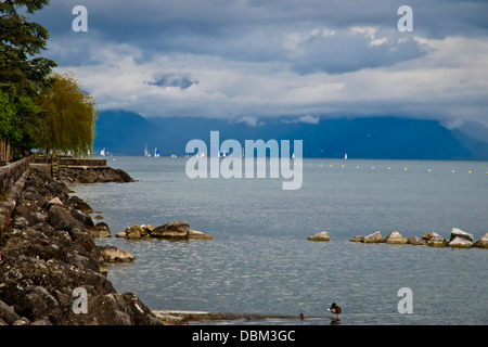 Paysage des pluies, le Lac Léman ou le Lac Léman, Lausanne, Suisse, Europe de l'Ouest Banque D'Images