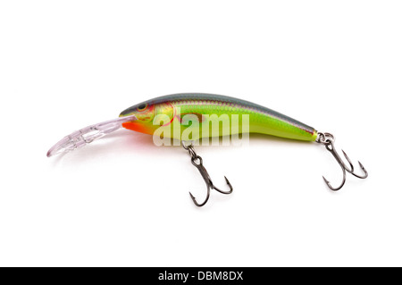 Chartreuse Minnow Crankbait crochet de pêche isolé sur fond blanc Banque D'Images