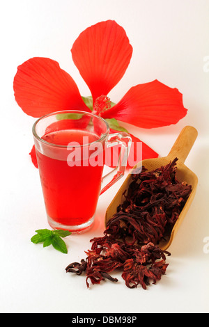 Bissap. Boisson typique du Sénégal. Rozelle. Hibiscus rouge médicinales. Hibiscus sabdariffa. Banque D'Images