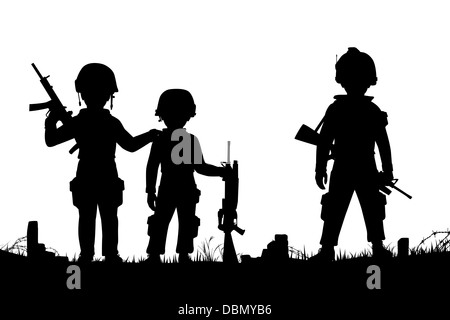 Illustré de trois silhouettes enfants habillés comme des soldats Banque D'Images