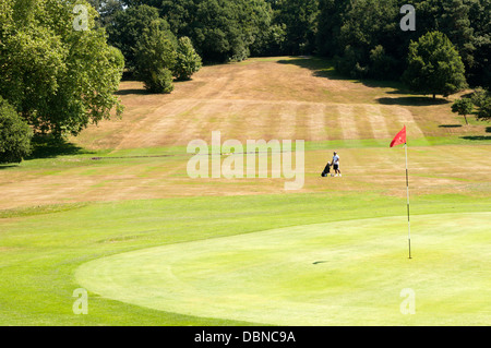 Un seul golfeur sur le dix-huitième trou du lieu Beckenham Park public golf course. Banque D'Images