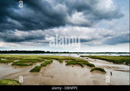 Image paysage de l'autre côté de la rivière Deben, Suffolk, à marée basse. Banque D'Images