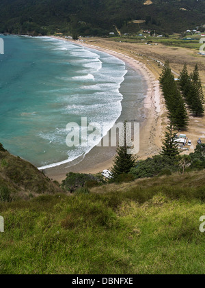 Dh MATAURI BAY NOUVELLE ZÉLANDE surf mer plage de sable fin camping Banque D'Images