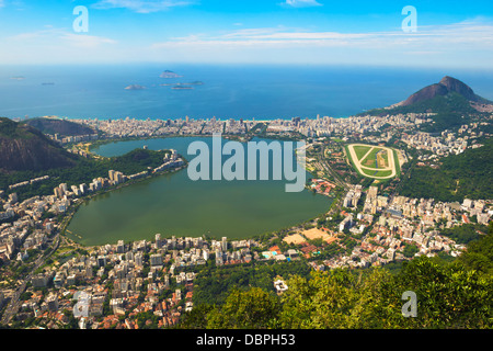 Vue depuis le dessus du Corcovado Ipanema, Leblon et le Jockey Club, Rio de Janeiro, Brésil, Amérique du Sud Banque D'Images