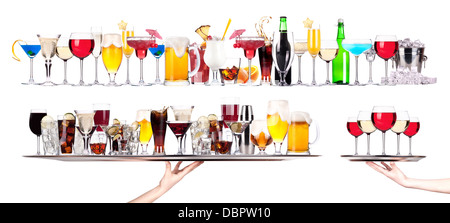 Ensemble de différentes boissons alcoolisées et cocktails - bière, martini,soda,champagne,whiskey,vin,cocktail,cola Banque D'Images