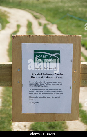 Fermé chemin signe sur le sud-ouest du sentier côtier près de Durdle Door Dorset Angleterre Banque D'Images