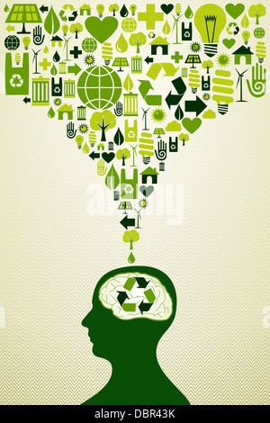 Pense que l'énergie eco icônes tête humaine. Cette illustration est disposé en couches pour une manipulation facile et coloris Banque D'Images