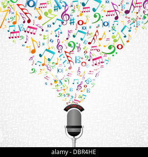 Notes de musique haut Microphone splash. Couches de fichier vectoriel pour une manipulation facile et coloris. Banque D'Images