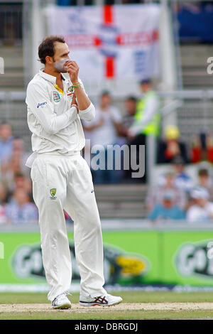 Manchester, UK. 06Th Aug 2013. Nathan Lyon pendant trois jours de l'Investec Cendres 3e test match à Old Trafford Cricket Ground, le 03 août, 2013 à Londres, en Angleterre. Credit : Mitchell Gunn/ESPA/Alamy Live News Banque D'Images