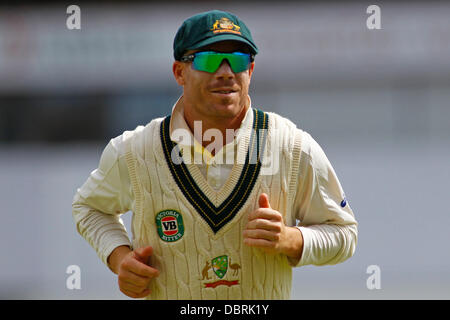 Manchester, UK. 06Th Aug 2013. David Warner au cours de la troisième journée de l'Investec Cendres 3e test match à Old Trafford Cricket Ground, le 03 août, 2013 à Londres, en Angleterre. Credit : Mitchell Gunn/ESPA/Alamy Live News Banque D'Images