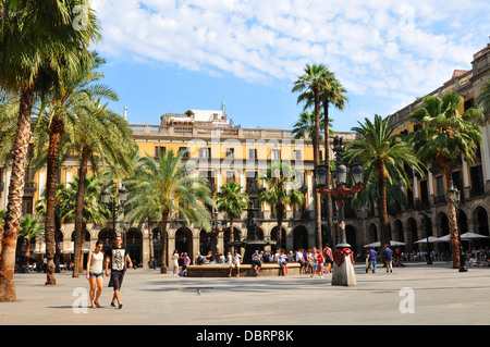 Barcelone, Espagne - 07 juillet, 2012 : palmiers donne sur la vieille ville, dans le centre de Barcelone Banque D'Images