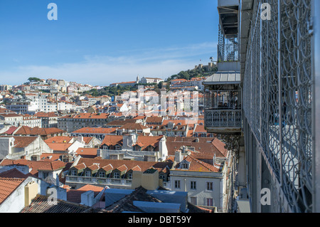 Vue de l'ascenseur de Santa Justa, Lisbonne, Portugal Banque D'Images