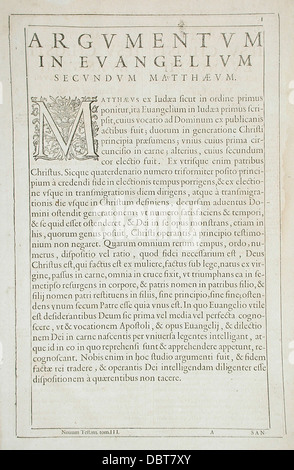 Feuille d'Argumentum dans Evangelium M.64.3.4 Banque D'Images