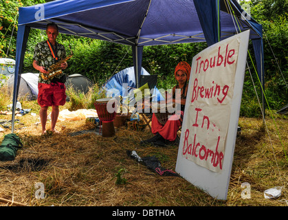 Les notes graves de Balcombe, Sussex de l'Ouest que les manifestations se poursuivent de fracturation. Banque D'Images