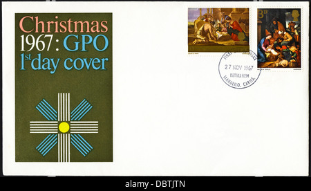 Le pli premier jour de GPO 1967 timbres de Noël Bethléem cachet Llandeilo Carmarthenshire Wales UK Banque D'Images