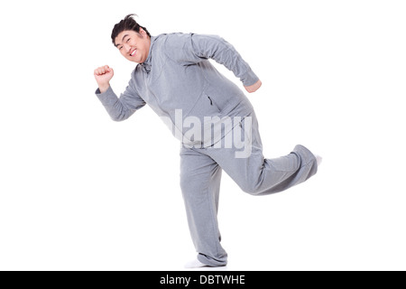 Funny fat man dans l'exécution de la posture Banque D'Images