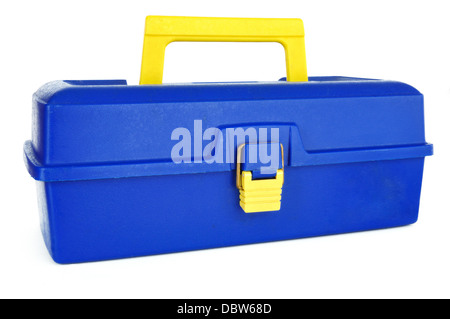 Articles de pêche blue box / boîte à outils sur fond blanc Banque D'Images