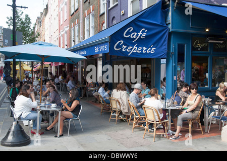 Café et crêperie, St Christophers Place et James Street, Londres, Angleterre, Royaume-Uni Banque D'Images