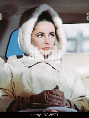1960 1963 LE FILM V.I.P. STAR ELIZABETH TAYLOR EN LIMOUSINE PORTER DE LA HEAD SCARG Banque D'Images