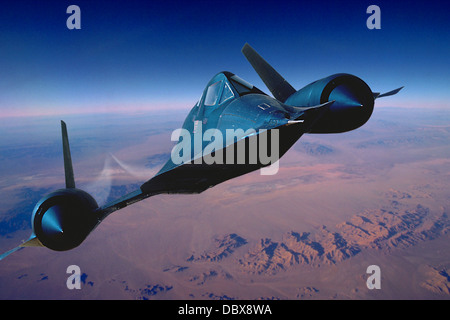 Sr-71 blackbird usaf flying over desert Banque D'Images
