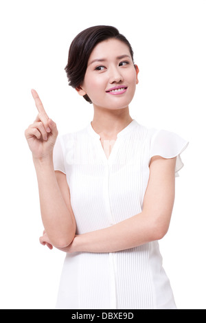 Confident businesswoman sensibilisation index up Banque D'Images
