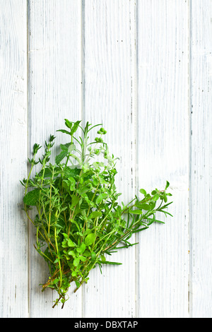 Plusieurs herbes sur table de cuisine Banque D'Images