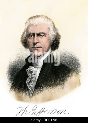 Thomas Jefferson, avec autographe. À la main, gravure sur acier Banque D'Images