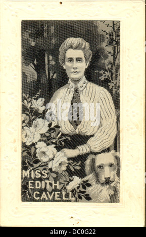 La Première Guerre mondiale carte postale soie tissée d'Edith Cavell Banque D'Images