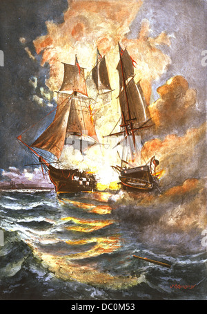 Années 1700 Années 1770 Le 23 septembre 1779 JOHN PAUL JONES CAPITAINE DE BON HOMME RICHARD bat l'HMS SÉRAPIS Banque D'Images