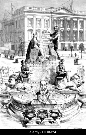 Années 1800 1871 CARICATURE POLITIQUE PAR C G PARKER DESIGN POUR CITY HALL PARK FONTAINE PROPOSÉE MONTRANT LA CORRUPTION DU GREFFON Banque D'Images